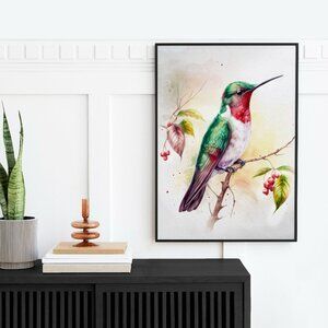 20x30 Hummingbird Watercolor Oil Painting Art Poster‎ Print